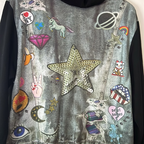 Terez Black Zip Up Hoodie Jacket with Graphic 80’s- 90’s Design. Size Medium - Picture 5 of 8